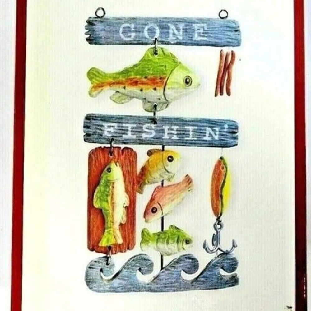Carlton Cards Heirloom Gone Fishing Ornament Fish Lures Blue Waves Gift Box